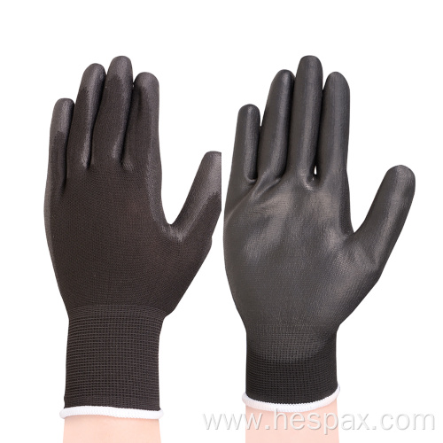 Hespax Customized Logo 13G Anti-static PU Grey Gloves